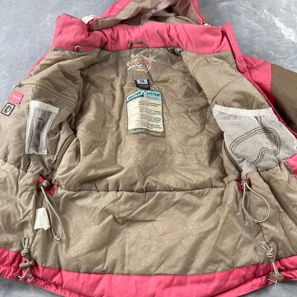 Obermeyer Ski Jacket Girls Size 12 Pink Brown Waterproof Adjustable Hood